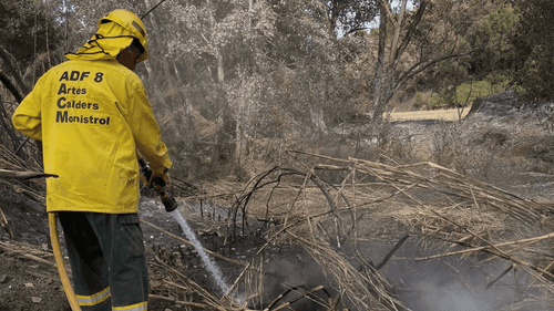 Membre de l'ADF Les Vinyes fent tasques d'extinció.
